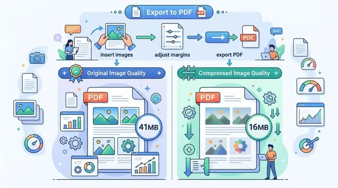 Comparison chart of document export to PDF with two columns original image quality vs compressed ima