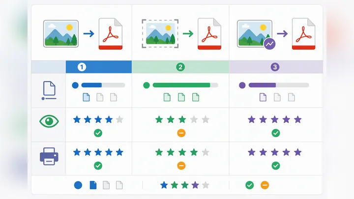 Data comparison chart, 720x405, showing three export results: original image to PDF, screenshot to P