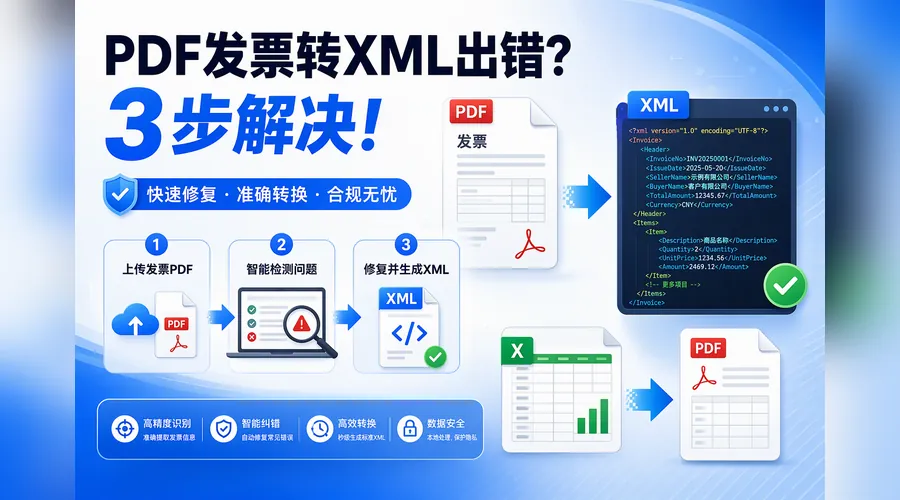 发票PDF转XML总报错？先分清原生票还是扫描件，再按3步排查